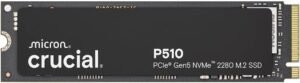 Crucial P510 PCIe Gen5 NVMe M.2 Internal SSD, 2TB Capacity, Up to 10,000 MB/s Sequential Read & 8,700 MB/s Sequential Write, 1200TBW Endurance