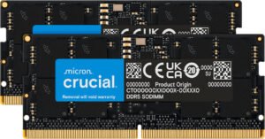 Crucial SODIMM Laptop Memory, 24GB Kit (12GBx2) Capacity, DDR5 Memory Type, 5600 MHz Clock Speed, CL46 CAS Latency, 262-Pin SO-DIMM, Unbuffered DIMM Type, Black