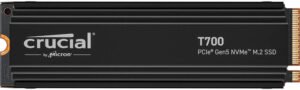 Crucial T700 1TB PCIe Gen5 NVMe M.2 Internal SSD with Heatsink, Up to 11700MB/s Read & 9500MB/s Write Speed, 232-layer TLC NAND, Up to 600TB, 1.5 Million Hrs MTTF, Black