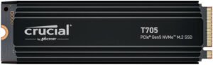 Crucial T705 NVMe Internal SSD with Heatsink, 2TB Capacity, PCIe Gen 5 x4 Interface, M.2 2280 Form Factor, Up to 12,700 MB/s Sequential Write & 14,500 MB/s Read Speed, 1200 TBW, Black