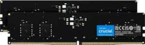 Crucial UDIMM Desktop Memory, 16GB (2x 8GB) Capacity, DDR5-5600 Memory Speed, CL46 CAS Latency, 1.1 Voltage, Black