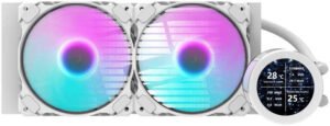 DarkFlash Nebula DN240S Liquid CPU Cooler, 240mm Radiator, 2x 240mm aRGB Fans, 2.1" IPS Display, 61.7CFM Fan Airflow, 1800 RPM Fan Speed, 30dBA Noise Level, Copper Base Water Block, White