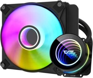 DarkFlash Twister DX120 V2.6 aRGB CPU Liquid Cooler, 120mm Radiator, 1800 RPM Fan Speed, 51 CFM Airflow, Low Noise 32dBA, Water Pump Infinity Mirror, Copper Bayswater Block, Black