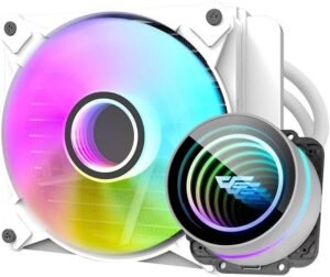 DarkFlash Twister DX120 V2.6 aRGB CPU Liquid Cooler, 120mm Radiator, 1800 RPM Fan Speed, 51 CFM Airflow, Low Noise 32dBA, Water Pump Infinity Mirror, Copper Bayswater Block, White