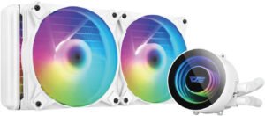 DarkFlash Twister DX240 V2.6 aRGB Liquid CPU Cooler, 240mm Radiator, 1800 RPM Fan Speed, 51 CFM Airflow, 32dBA Noise Level, 360° Cap Rotation, Copper Bayswater Block, White