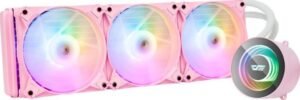 DarkFlash Twister DX360 AIO 360mm Liquid Cooler, ARGB LED, 120mm Fan Size, 800-2000 RPM Fan Speed, 19-25dBA Noise Level, Fluid Dynamic Bearing, Pink