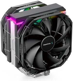 DeepCool AS500 PLUS Single Tower CPU Cooler, 5 Heat Pipe Design, 2x 140mm TF140S PWM Fans, 500~1200 RPM Speed, 70.81 CFM Airflow, ARGB LED, LGA2066/2011-v3/ AM4/AM3+/AM3, Black