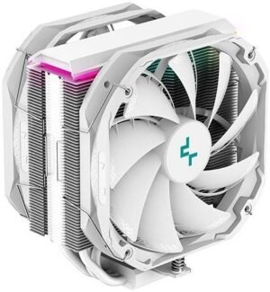 DeepCool AS500 PLUS Single Tower CPU Cooler, 5 Heat Pipe Design, 2x 140mm TF140S PWM Fans, 500~1200 RPM Speed, 70.81 CFM Airflow, ARGB LED, LGA2066/2011-v3/ AM4/AM3+/AM3, White