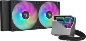 DeepCool LT240 ARGB Liquid CPU Cooler, 240mm Radiator, 2x FD12 ARGB Fan, 2400 RPM Fan Speed, 72.04 CFM Airflow, Hydro Bearing Type, Anti-Leak Technology, Black