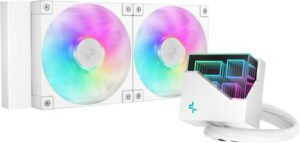 DeepCool LT240 ARGB Liquid CPU Cooler, 240mm Radiator, 2x FD12 ARGB Fan, 2400 RPM Fan Speed, 72.04 CFM Airflow, Hydro Bearing Type, Anti-Leak Technology, White