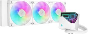 DeepCool LT360 ARGB Liquid CPU Cooler, 360mm Radiator, 3x FD12 ARGB Fan, 2400 RPM Fan Speed, 72.04 CFM Airflow, Hydro Bearing Type, Anti-Leak Technology, White