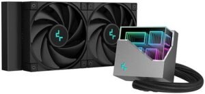 DeepCool LT520 High Performance Liquid CP Cooler, 240mm Radiator, 2x FK120 Fans, 500-2250 RPM Fan Speed, 3100 RPM Pump Speed, Fluid Dynamic Bearing, ARGB LED Lights, Black