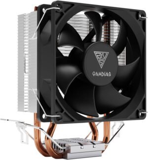 GAMDIAS Boreas E1-210 Mono Air Cooler, LGA 1700 / AM5 Compatibility, 92mm Fan, 34.6 CFM Air Flow, 2200 RPM Fan Speed, 31 dBA Noise Level, 3-Pin PWM Connector Type, Black