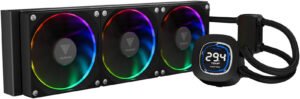 GAMDIAS Chione M4-360 Liquid Cooler, 2.1" LCD Display, ARGB Motherboard Sync, 2.37 mmH2O Air Pressure, 12V (Fan) / 5V (LED) Fan Voltage, 69.01 CFM Air Flow, Black