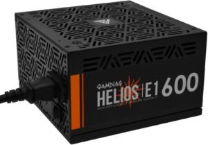 GAMDIAS Helios E1-600W PSU, 600W Power, Meets 80% Efficiency, Automatic Fan Speed Optimization, 620mm EPS Cable, Support C6/C7 Power States, Stealth Black