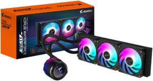 GIGABYTE AORUS WATERFORCE X II 360, AIO Liquid Cooler With ARGB Fans, 360mm, Rotatable Water Block, Intel 115x,1200,1700 AMD TR4, AM5, AM4, sTR5, Black
