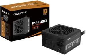 GIGABYTE P450B Non-Modular Power Supply, 450W Power Capacity, 80 PLUS Bronze Efficiency, 120mm Hydraulic Bearing Fan, Active PFC, Black