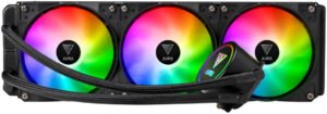 Gamdias Aura GL360 RGB Liquid Cooler, Copper Base Plate, Aluminum Radiator, 2000 RPM Fan Speed, 66.7 CFM Air Flow, Hydraulic Bearing, Teflon Tube, Nylon-Braided Tube Sleeve, Black