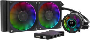 Gamdias Chione P3-240U Liquid Cooler, IPS LCD Display, PNG/GIF/JPG Background, 240mm Radiator, Copper Base Plate, 2000 RPM Fan Speed, 69.01 CFM Air Flow, Hydraulic Bearing, Black