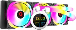 GameOn Kraken N360 360mm Liquid CPU Cooler, aRGB Tube, 2.1" LCD Display, Up to 1800 RPM Fan Speed & 75 CFM Airflow, Aluminum Material, 120mm RGB Fan, Black