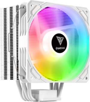 Gamidas BOREAS E1-410 CPU Cooler, High Airflow PWM Fan, 4 Copper Heat Pipes with Direct Contact, Built-in rainbow wave LED Effect, Hydraulic Bearing, White