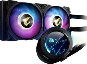 Gigabyte Aorus Waterforce X 240 AIO Liquid Cooler, 2x120mm ARGB Fan, RGB Fusion 2.0 and Aorus Engine, 380mm Tube Length, 240mm Radiator, 60x60mm Full Color LCD, Black