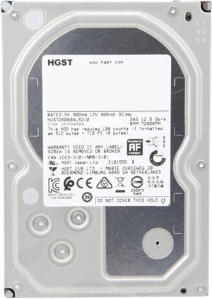 HGST Ultrastar 7K6000 6TB 7200 RPM 128MB Cache SAS 12Gb/s 3.5" Enterprise HDD, High-Capacity Data Center Drive with 2M MTBF, Helium-Sealed, CMR Technology
