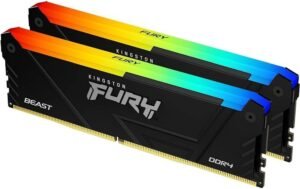 Kingston Fury Beast RGB 32GB (2x 16GB) DDR4 Desktop Memory Kit, 3600 MT/s Memory Speed, CL18 CAS Latency, 288-Pin Kit, AMD Ryzen Ready, Intel XMP Certified, Black
