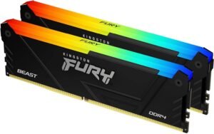 Kingston Fury Beast RGB 64GB (2x 32GB) DDR4 Desktop Memory Kit, 3200MT/s Memory Speed, CL16 CAS Latency, 288-Pin, Intel XMP 2.0, Black