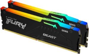 Kingston Fury Beast RGB 64GB (2x 32GB) DDR5 Desktop Memory, 5600MT/s Memory Speed, CL36 CAS Latency, 1.25 Voltage, 288-Pin, Intel XMP & AMD EXPO Profile, Black