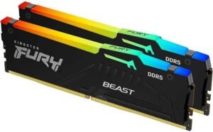 Kingston Fury Beast RGB 64GB (32GB x2) DDR5 Desktop Memory Kit, 6000MT/s Memory Speed, CL36 CAS Latency, Non-ECC, Intel XMP 3.0 & AMD EXPO Support, 1.35v, 288 Pin, Black