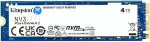 Kingston NV3 PCIe 4.0 NVMe Internal SSD, 4TB Capacity, M.2 2280 Form Factor, 6000 MB/s Sequential Read & 5000 MB/s Sequential Write Speed, 3D NAND Technology, 1280 TBW Endurance