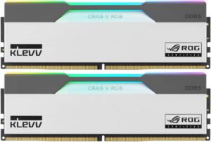Klevv Cras V RGB ROG Certified DDR5 Gaming Desktop Memory, 32GB (16GBx2) Capacity, 6200 MT/s Memory Speed, CL32 CAS Latency, 1.4 Voltage, Intel XMP 3.0 & AMD EXPO