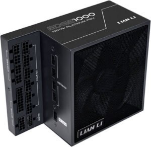Lian-Li Edge L-Shape Fully Modular Power Supply, 1000W Power, 80 Plus Platinum Certification, 120mm FDB Fan, ATX 3.0 & 3.1 Compliant, PCIe 5.1 Support, Active PFC, Black