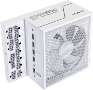 Lian-Li Edge L-Shape Fully Modular Power Supply, 850W Power, 80 Plus Platinum, 120mm FDB Fan, ATX 3.0 & 3.1 Compliant, PCIe 5.1 Support, Active PFC, White