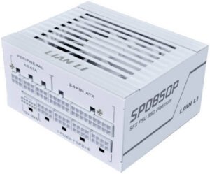 Lian Li SP850 Platinum Fully Modular Power Supply, 850W Power, 80 PLUS Platinum Efficiency, 92mm FDB Smart Fan, Japanese Rubycon 105°C Capacitors, SFX Form Factor, ATX 3.1, White
