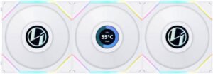 Lian Li Uni Fan TL 120 Case Fan, 1.6" LCD, 120mm Fan Size, 1900 RPM Fan Speed, 62 CFM Airflow, PA66 / PBT Materials, Fluid Dynamic Bearing, Single Pack, White