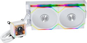 Lina-Li GA II LCD TL WIRELESS 280 AIO RGB Liquid CPU Cooler, 2.88" IPS LCD Display, 280mm Radiator, 3600 RPM Pump Speed, 2x 140mm aRGB Fans, 103.9 Fan CFM AirFlow, FDB Type, White
