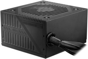 MSI MAG A600DN Non-Modular Power Supply, 600W Power, 80 Plus Standard Efficiency, 120mm Hydro Bearing Fan, Active PFC, Flat Cable Equipment, Black