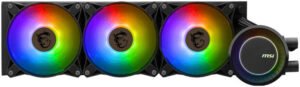 MSI MAG Coreliquid E360 Liquid CPU Cooler, 360mm Radiator, 3x Fans Included, 75.04 CFM Fan Airflow, 3000 RPM Pump Speed, Fluid Dynamic Bearing, Blac