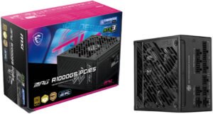 MSI MPG A1000GS PCIE5 Fully Modular Power Supply, 1000W Power, 80 PLUS Gold Efficiency, 135mm Fluid Dynamic Bearing Type, Active PFC, Zero Fan Mode, Black