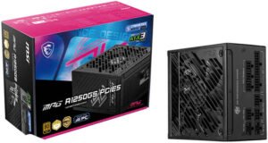MSI MPG A1250GS PCIE5 Fully Modular Power Supply, 1250W Power, 80 PLUS Gold Efficiency, 135mm Fluid Dynamic Bearing Type, Active PFC, Zero Fan Mode, Black
