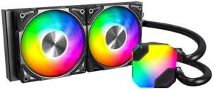 Montech HyperFlow ARGB 240 AIO Liquid CPU Cooler, 240mm Radiator, 2x 120mm aRGB Pre-Installed Fans, 3100 RPM Fan Speed, 76.2 CFM Fan Airflow, Fluid Dynamic Bearing, Black