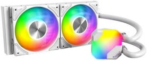 Montech HyperFlow ARGB 240 AIO Liquid CPU Cooler, 240mm Radiator, 2x 120mm aRGB Pre-Installed Fans, 3100 RPM Fan Speed, 76.2 CFM Fan Airflow, Fluid Dynamic Bearing, White