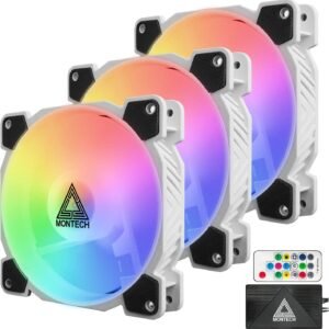 Montech Z3 PRO Addressable RGB 120mm Fan, 3 in 1 with Lighting Controller, PWM Control for Computer Case, ARGB Remote Controller, Programmable Lighting Effects - White Fan Frame