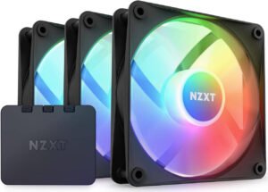 NZXT F120 RGB Core Hub-Mounted Fans with RGB Controller, High Airflow & Static Pressure, Up to 1800 RPM Speed, FDB, 78.86 CFM Airflow, Sync Lighting with Controller, Triple Pack, Black