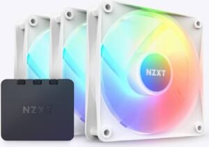 NZXT F120 RGB Core Hub-Mounted Fans with RGB Controller, High Airflow & Static Pressure, Up to 1800 RPM Speed, FDB, 78.86 CFM Airflow, Sync Lighting with Controller, Triple Pack, White