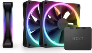 NZXT F120 RGB DUO Triple Pack Fan, 120mm Size, With RGB Controller, 20 Individually Addressable LEDs, Balanced Airflow /Static Pressure, Fluid Dynamic Bearing, 500-800 RPM Speed, Black