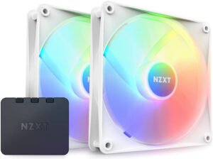 NZXT F140 RGB Core Hub-Mounted Fans with RGB Controller, High Airflow & Static Pressure, Up to 1800 RPM Speed, FDB, 78.86 CFM Airflow, Sync Lighting with Controller, 2 Pack, White