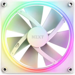 NZXT F140 RGB DUO 140mm Dual-sided RGB Fan with RGB Controller, Fluid Dynamic Bearing. RGB Lighting, Up to 1800 RPM Speed, 84.75 CFM Airflow, Quiet and Cool, Single Pack, White